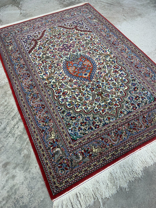3'5"x4'9'' Very Fine Hand-Knotted 100% Wool Pile Qume Prayer Rug