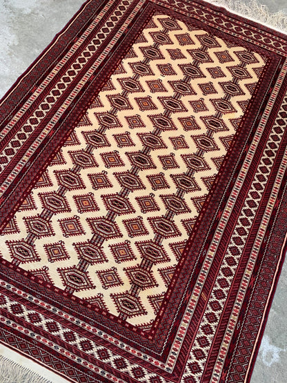 4'5" x 6'0" Hand-Knotted 100% Wool Pile Turkomane Area Rug - Handmade Carpet