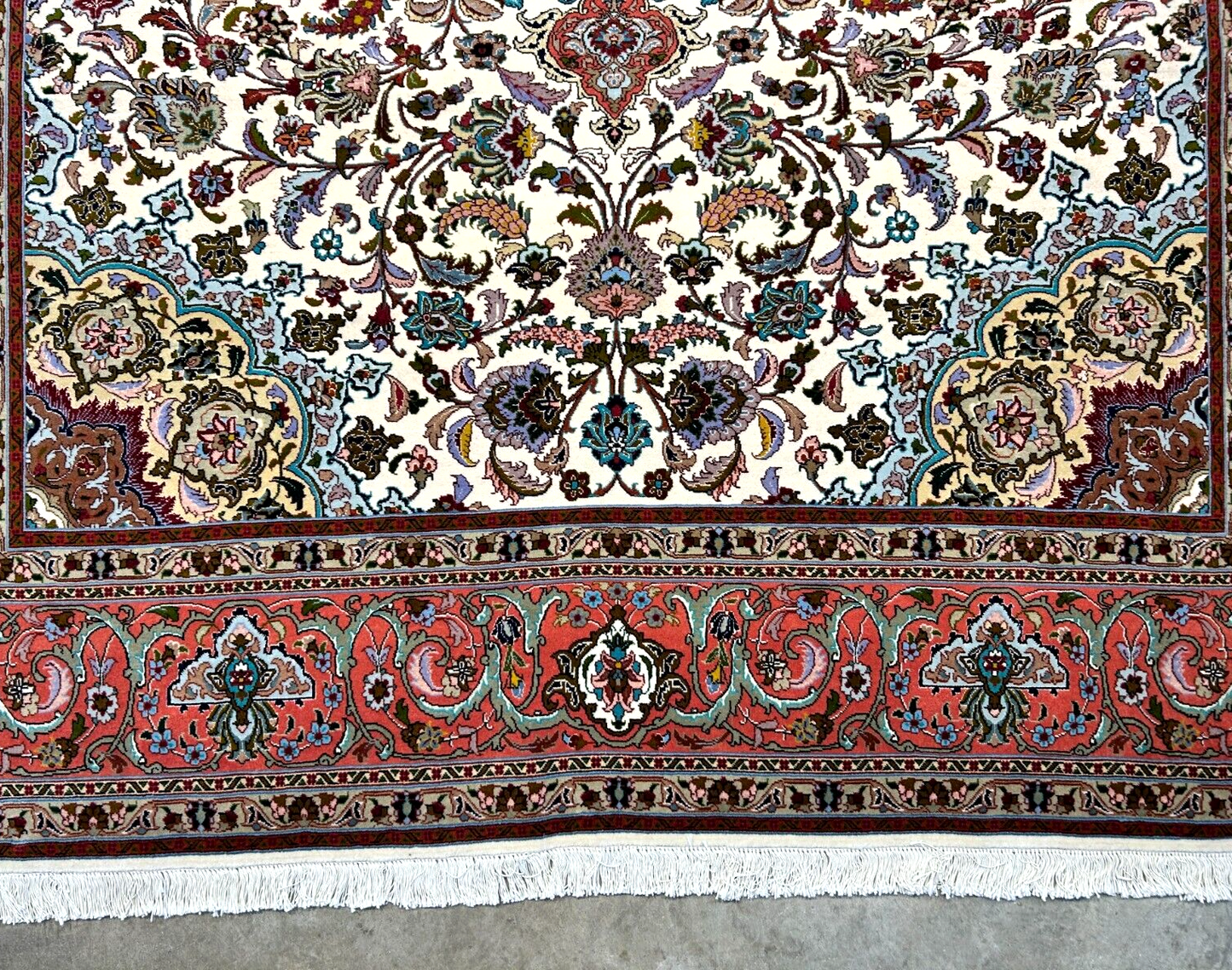 7'0"x10'8" Fine Hand-Knotted Wool & Silk Blend Tabrize Carpet - Area Rug