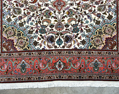 7'0"x10'8" Fine Hand-Knotted Wool & Silk Blend Tabrize Carpet - Area Rug