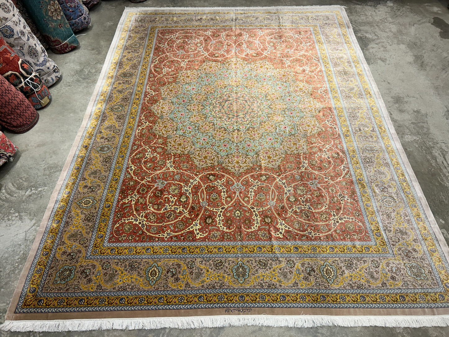 9'9"x13'4" Exquisite Signed Hand-Knotted 100% Silk Qume Rug