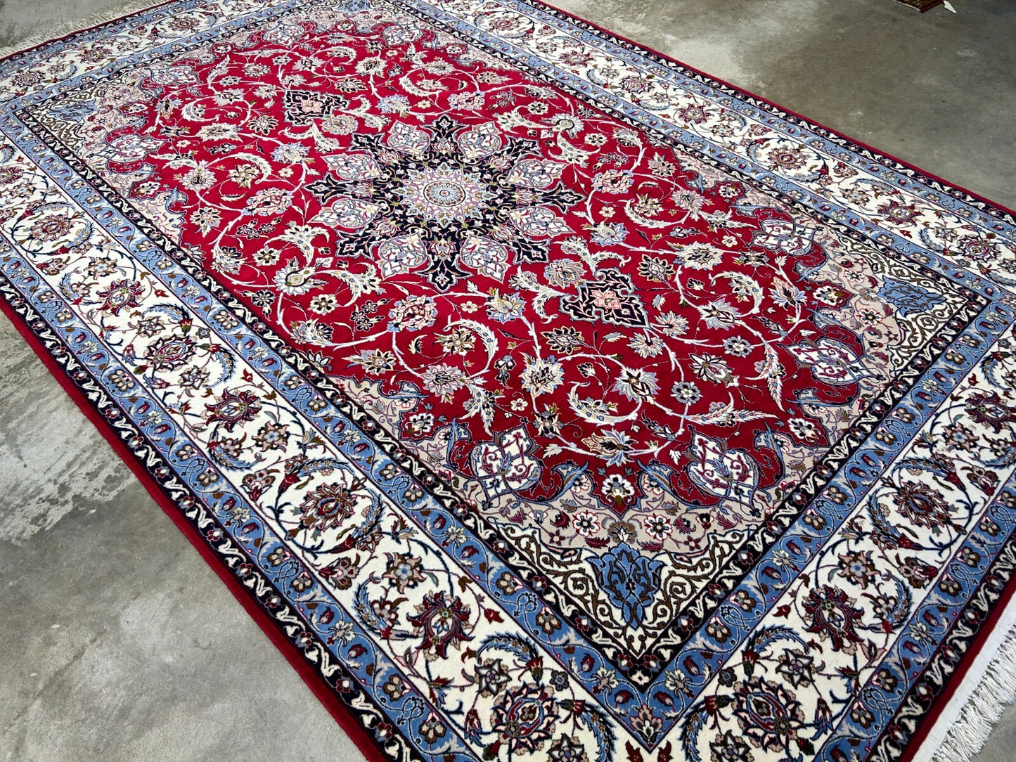 6'7"x9'10" Fine Hand-Knotted Wool & Silk Blend Isfahane Area Rug - Signed