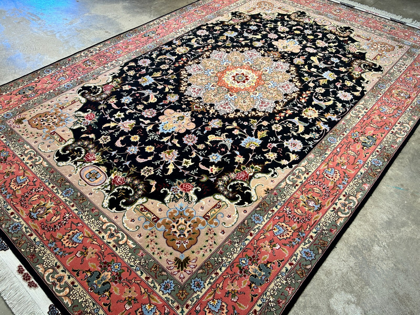 6'9"x10'5" Very Fine Hand-Knotted Wool & Silk Blend Tabrize Carpet - Area Rug