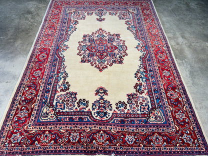 6'2"x9' Hand-Knotted 100% Wool Pile Sarouke Carpet - Area Rug