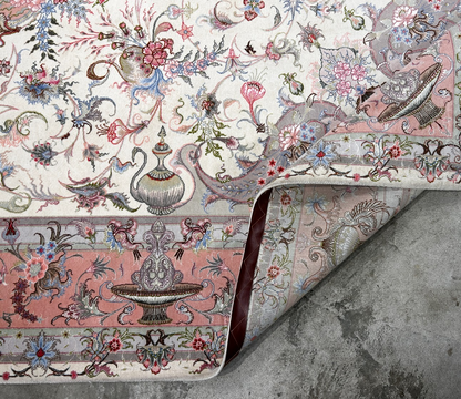 8'3"x11'7" Extremely Fine Hand-Knotted Wool & Silk Tabrize Area Rug - Signed