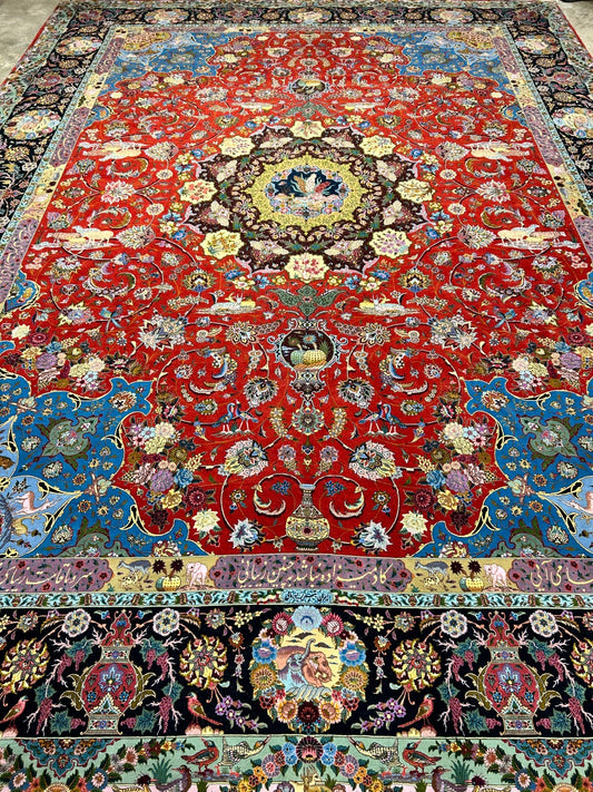 Collector Item - 10'9"x14'8" Hand-Knotted Wool & Silk Tabrize Area Rug