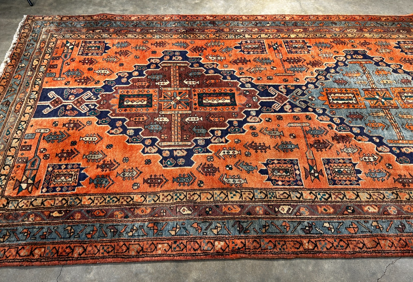 4'8" x 11'0" Hand-Knotted 100% Wool Pile Hamadane Area Rug - Carpet