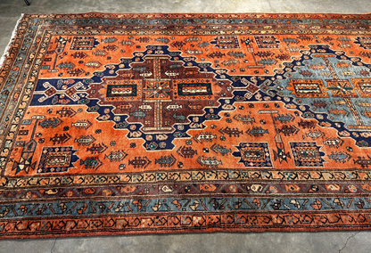 4'8" x 11'0" Hand-Knotted 100% Wool Pile Hamadane Area Rug - Carpet