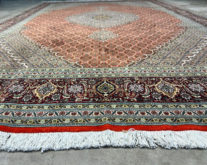 6'6"x9'6" Fine Hand-Knotted Wool & Silk Blend Tabrize Mahi Carpet - Area Rug