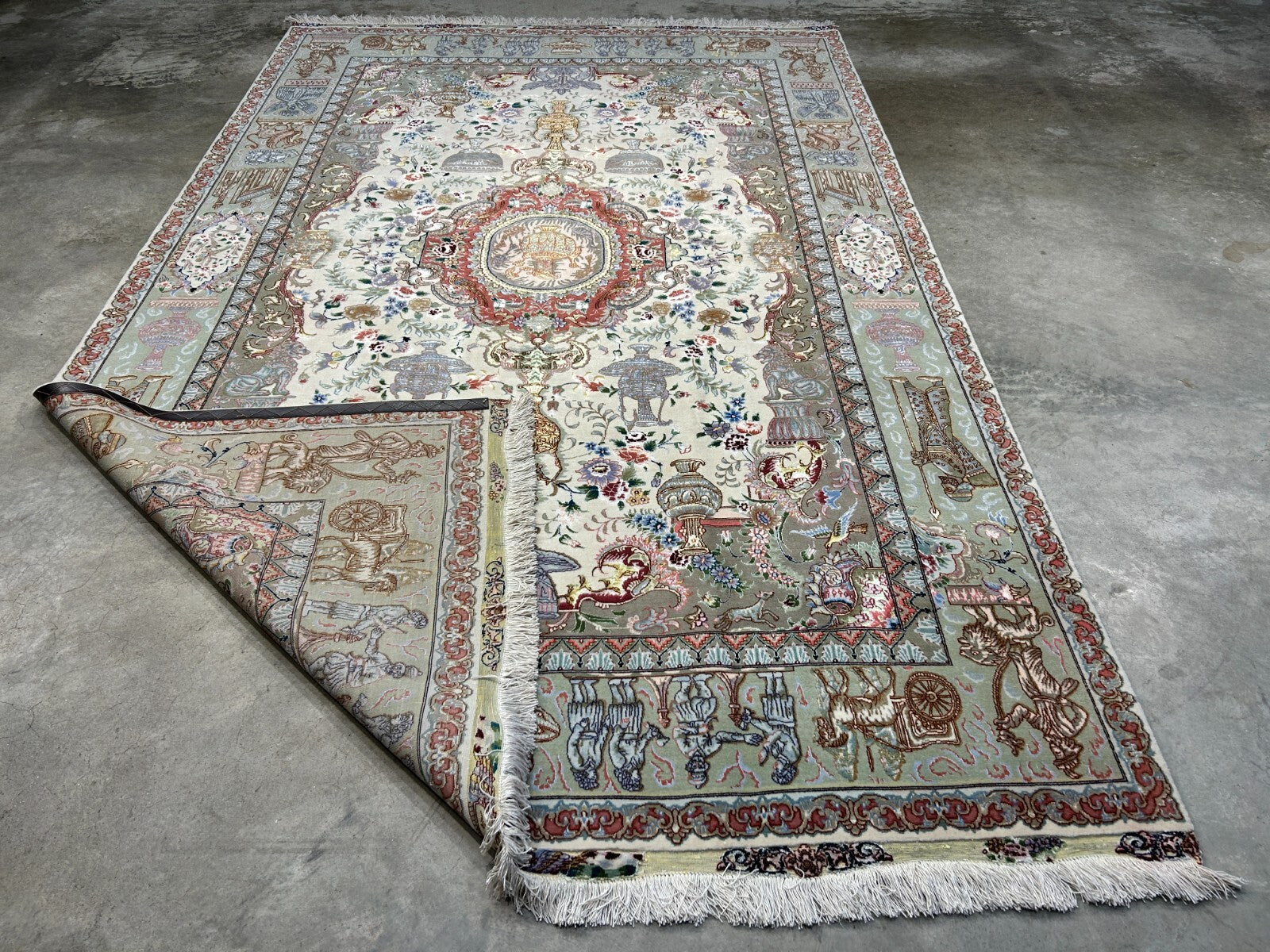 6'6"x10'2" Extra-Fine Hand-Knotted Wool & Silk Blend Tabrize Carpet - Area Rug