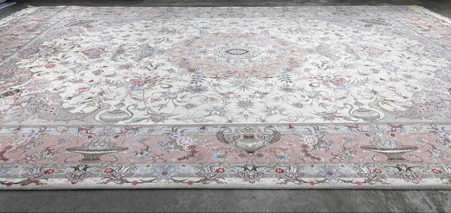 8'3"x11'7" Extremely Fine Hand-Knotted Wool & Silk Tabrize Area Rug - Signed