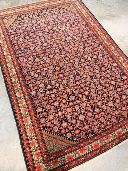 4'3"x6'5" Antique Pre-1900 Geometric Malayere Area Rug Hand-knotted Carpet