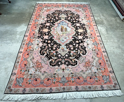 6'8"x10'3" Very-Fine Hand-Knotted Wool & Silk Blend Tabrize Carpet - Area Rug