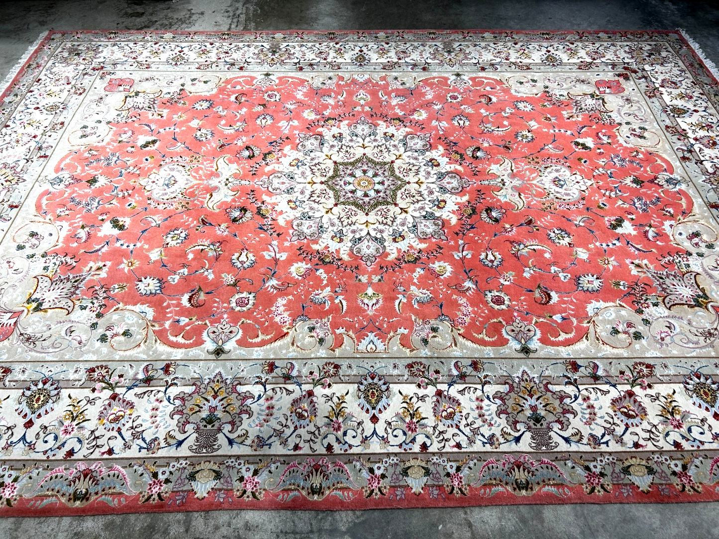 8'4"x12'3" Very Fine Hand-Knotted Wool & Silk Tabrize Rug