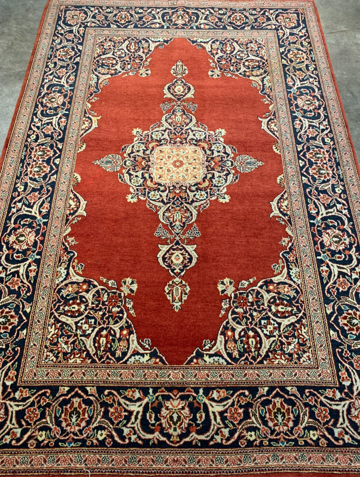 Collector Item - 4'7"x6'9" Antique Hand-Knotted Fine Wool Pile Kashane Rug