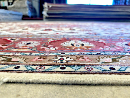 6'7"x10'1" Fine Hand-Knotted Wool & Silk Tabrize Rug - Area Carpet