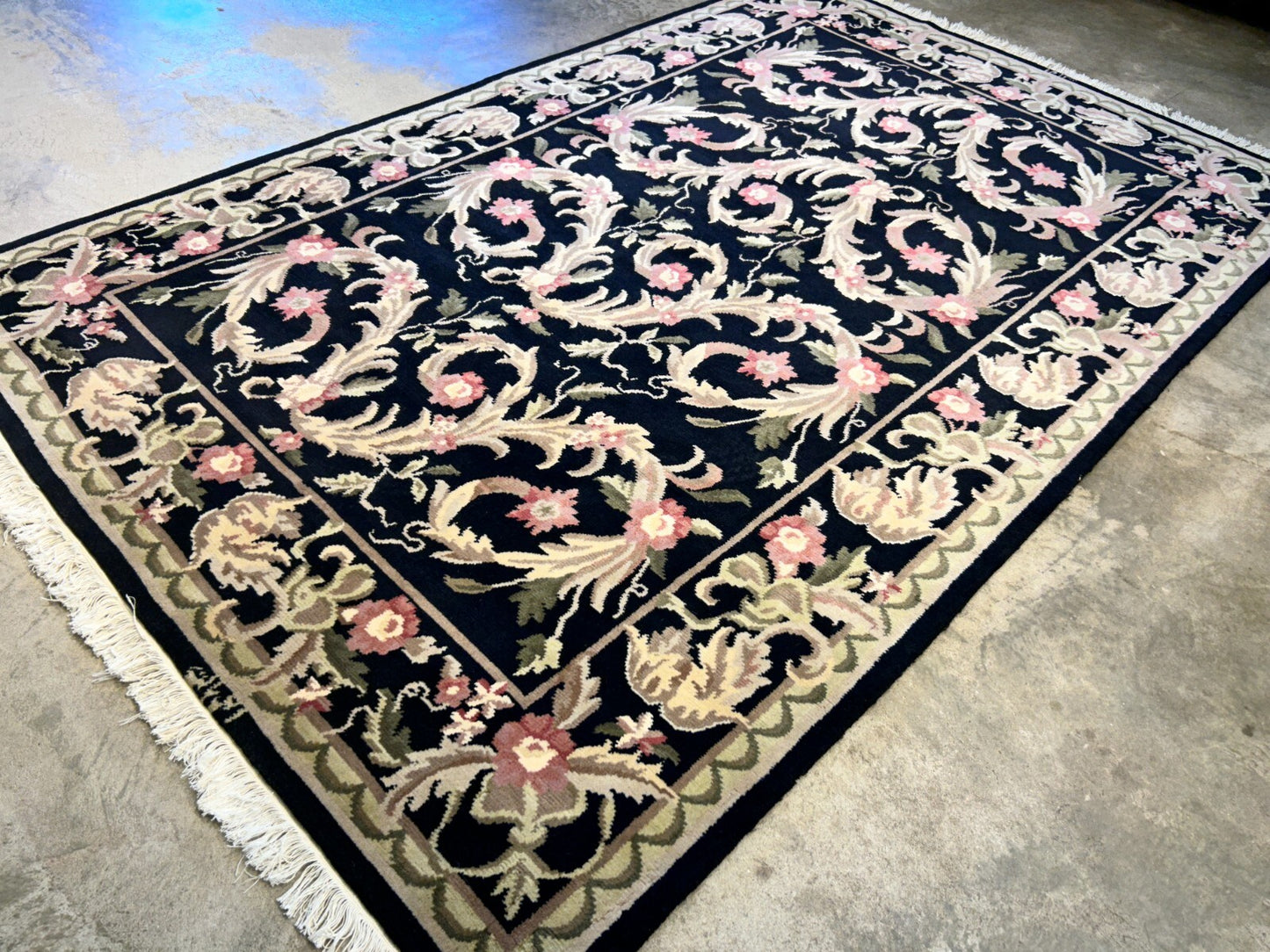 6'x9'2" Hand-Knotted 100% Wool Pile Indo-Tabati Carpet - Area Rug