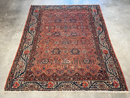 5'1"x6'1" Antique Hand-Knotted 100% Wool Pile Sennehe Area Rug - Carpet