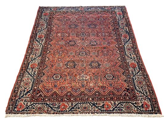 5'1"x6'1" Antique Hand-Knotted 100% Wool Pile Sennehe Area Rug - Carpet