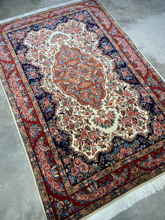 4'2"x6'7" Extra Fine Hand-Knotted Kork Wool Sarouke Rug
