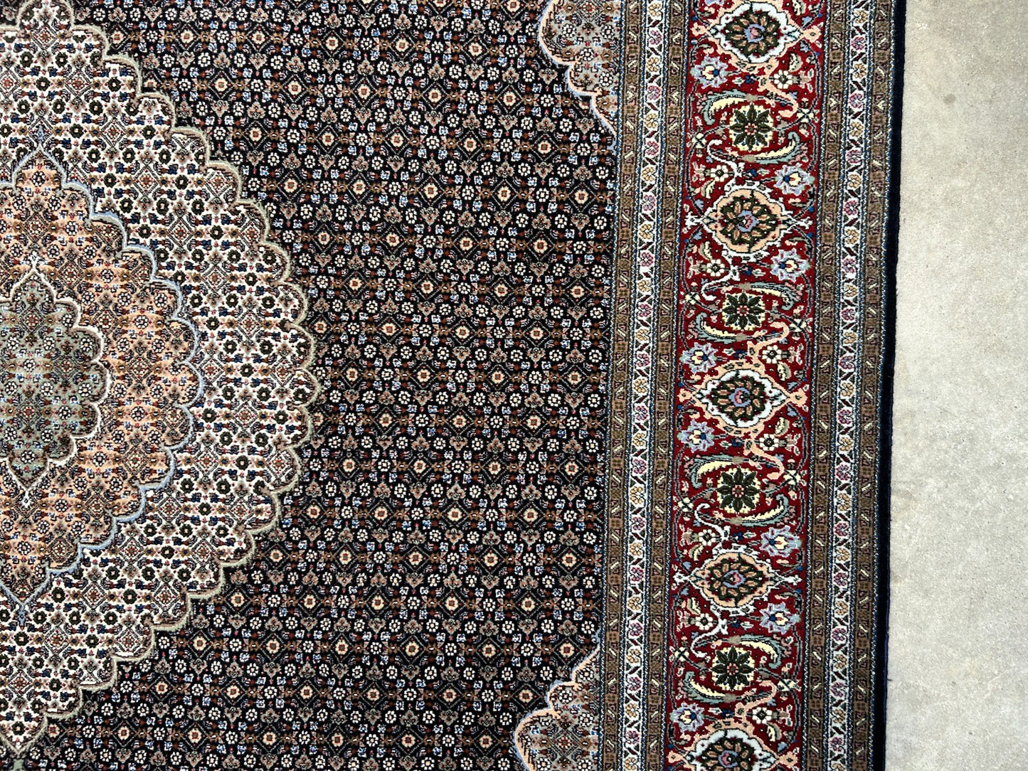 6'7"x9'10" Fine Hand-Knotted Wool & Silk Blend Tabrize Mahi Carpet - Area Rug