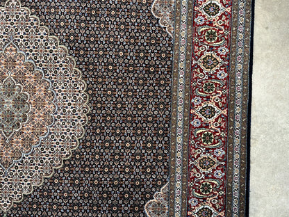 6'7"x9'10" Fine Hand-Knotted Wool & Silk Blend Tabrize Mahi Carpet - Area Rug