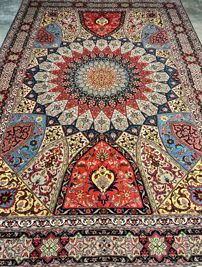 6'8"x10'7" Fine Hand-Knotted Wool & Silk Blend Tabrize Carpet - Area Rug