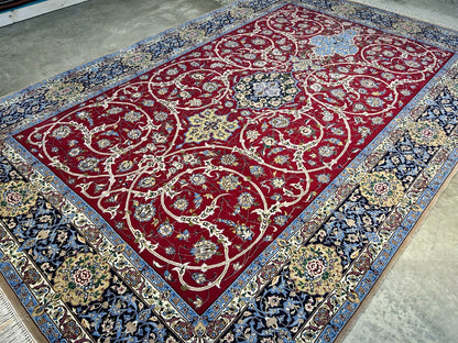 6'10"x10'4"Extra Fine Hand-Knotted Wool & Silk Isfahane Rug - Area Carpet