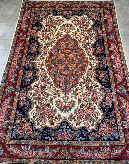 4'2"x6'7" Extra Fine Hand-Knotted Kork Wool Sarouke Rug