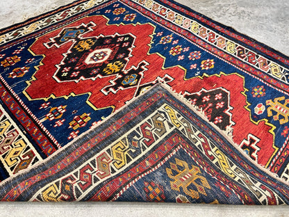 3'6"x4'1" Antique Hand-Knotted 100% Wool Pile Caucasian Rug