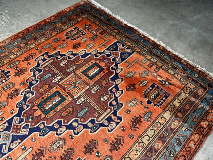 4'8" x 11'0" Hand-Knotted 100% Wool Pile Hamadane Area Rug - Carpet