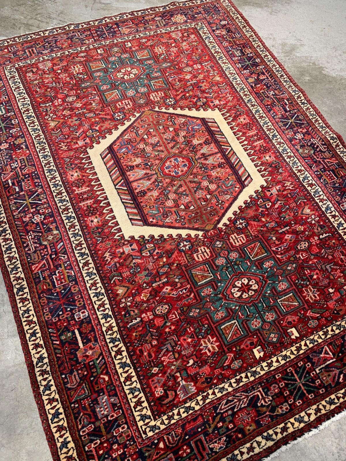 4'10"x6'4" Antique Hand-Knotted Karaja Geometric Area Rug Carpet
