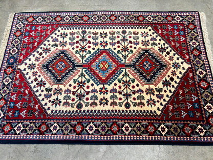 3'5"x5' Hand-Knotted 100% Wool Pile Yalamehe Rug