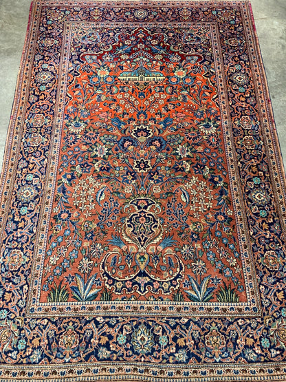 Collector Item -  4'5" x 6'8'' Antique Hand-Knotted 100% Wool Kashane Rug