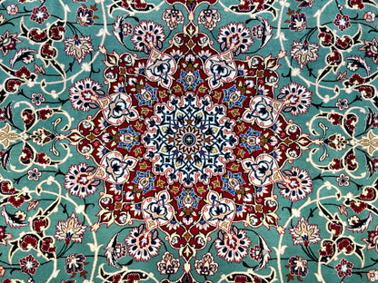 6'9"x10' Extra-Fine Hand-Knotted Wool & Silk Blend Isfahane Area Rug - Signed