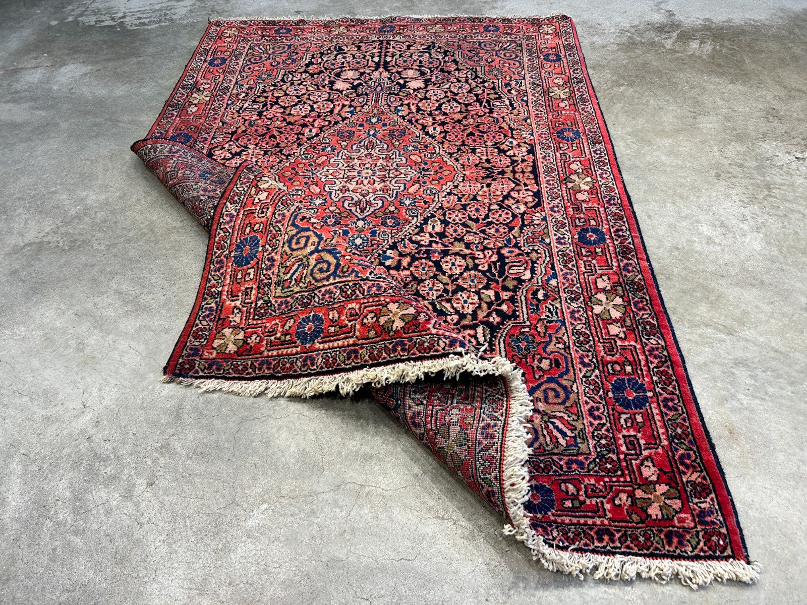 Rare Antique _ 3'5"x5'3" Hand-Knotted 100% Wool Pile Sarouke Josan Area Rug