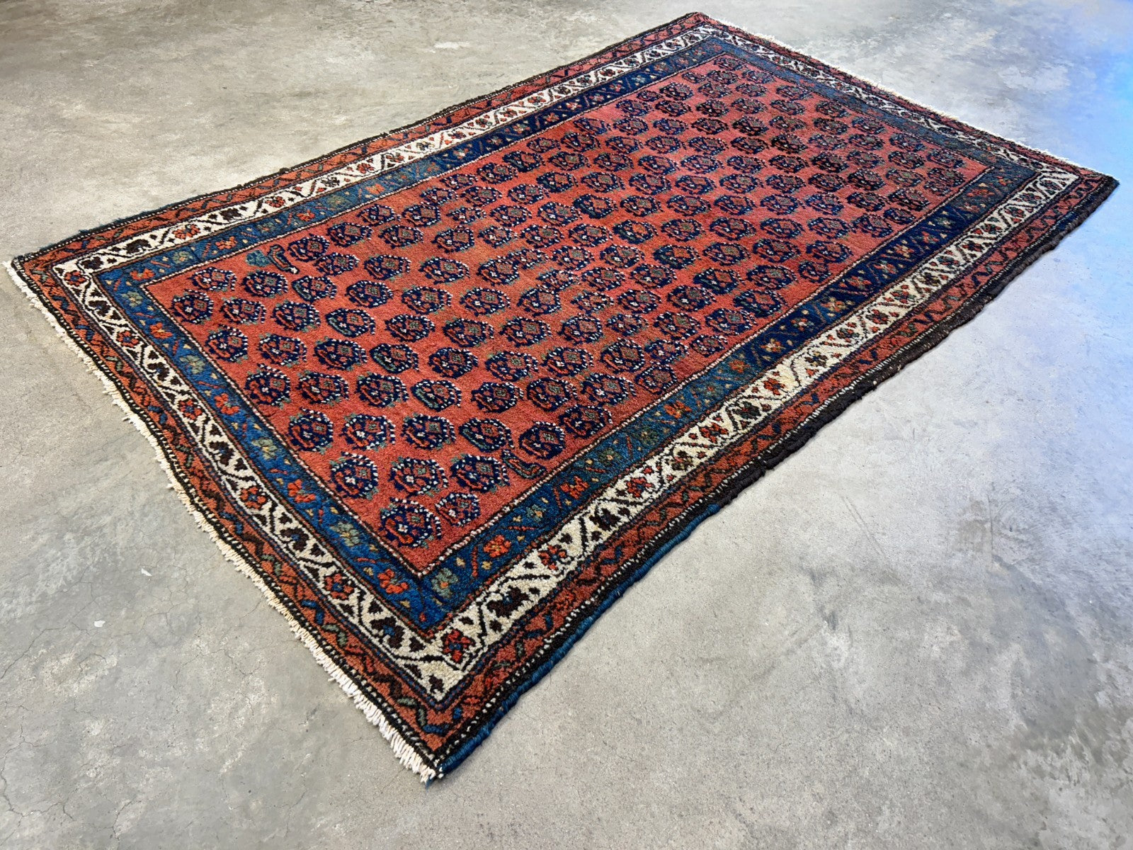 3'9"x5'9" Antique Hand-Knotted 100% Wool Pile Hamadane Area Rug - Carpet