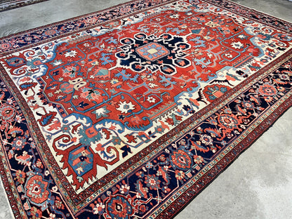Collector Item - 9'x11'6" Hand-Knotted 100% Wool Pile Serapie Carpet - Area Rug