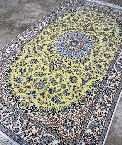 3'5"x5'10''  Very Fine Hand-Knotted Silk & Wool Naine Area Rug - Carpet
