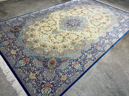 6'5"x10'4" Exquisite Extra-Fine Hand-Knotted 100% Silk Qume Carpet - Area Rug