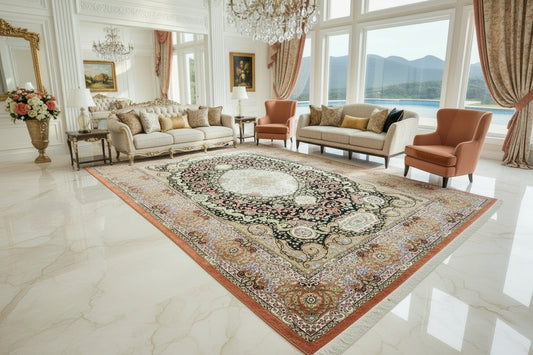 6'6"x9'6" Exquisite Extra-Fine Hand-Knotted 100% Silk Qume Carpet - Area Rug
