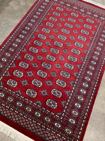 4'0" x 6'0" Hand-Knotted 100% Wool Pile Bokhara Area Rug - Handmade Carpet