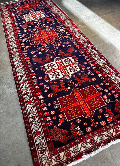 3'7" x 10'7'' Hand-Knotted 100% Lamb Wool Pile Goravane Area Rug