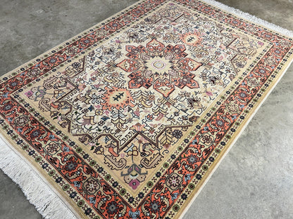 3'4"x4'10'' Hand-Knotted Silk & Wool  Pile Tabrize Area Rug