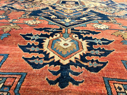 Collector Item - 9'8"x11'10 Antique Fine Wool Herize Serapy Hand-Knotted Rug