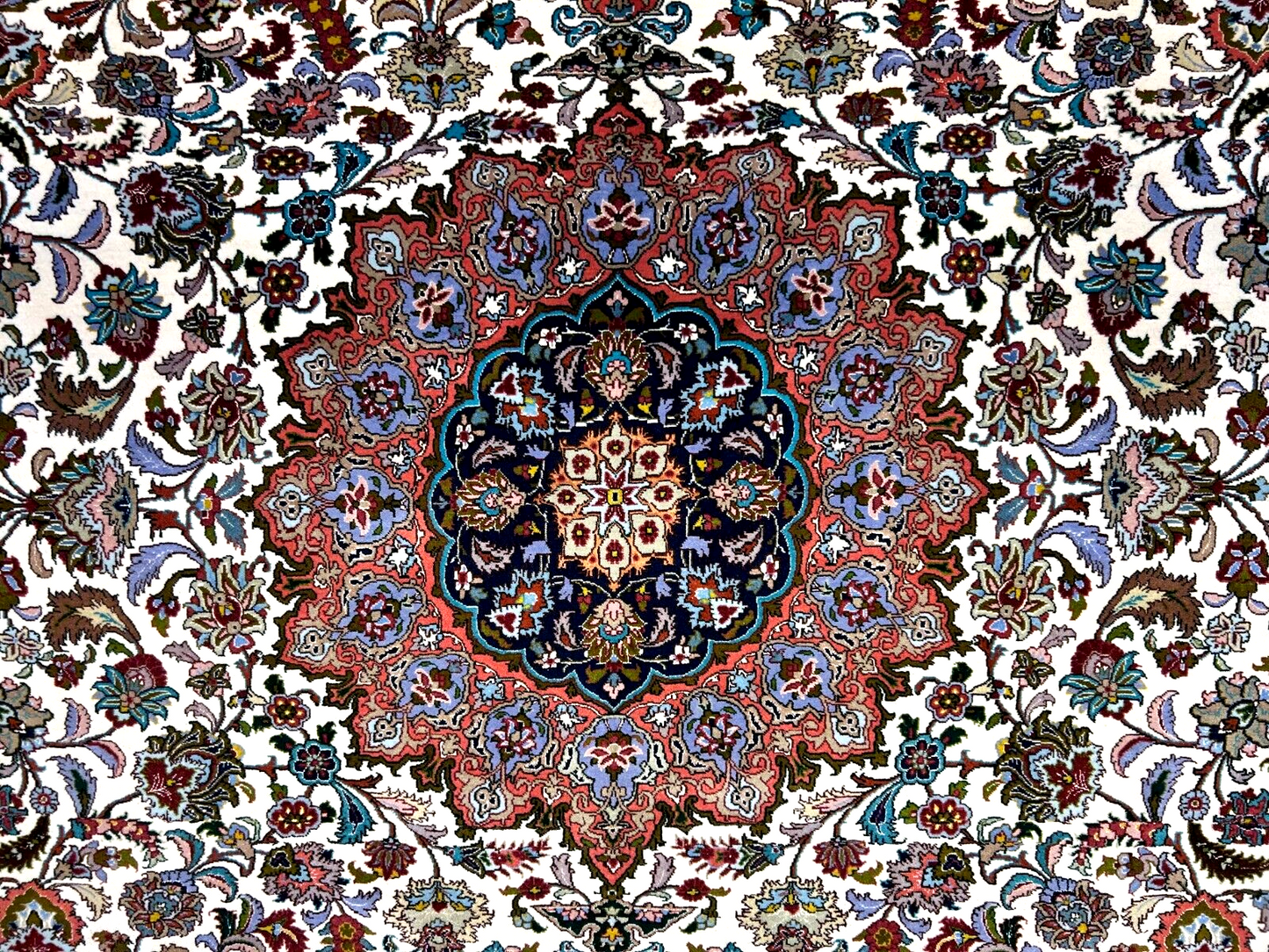 7'0"x10'8" Fine Hand-Knotted Wool & Silk Blend Tabrize Carpet - Area Rug