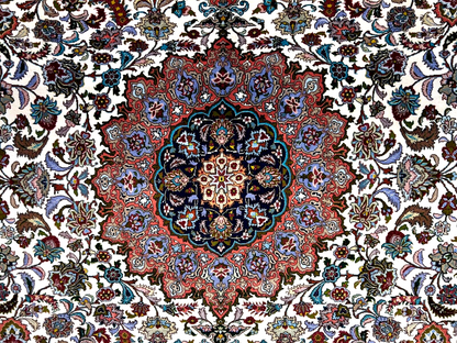 7'0"x10'8" Fine Hand-Knotted Wool & Silk Blend Tabrize Carpet - Area Rug