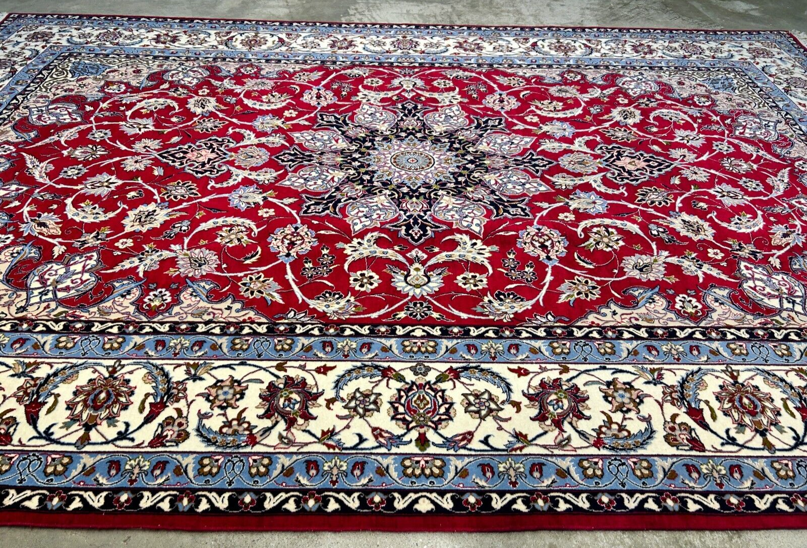 6'7"x9'10" Fine Hand-Knotted Wool & Silk Blend Isfahane Area Rug - Signed