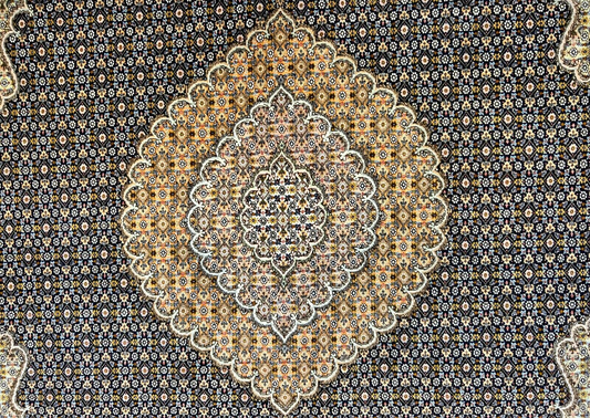 6'7"x9'9" Fine Hand-Knotted Wool & Silk Blend Tabrize Mahi Carpet - Area Rug