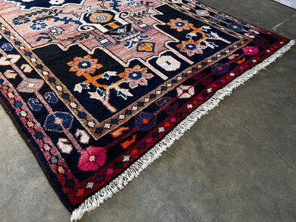 4'1" x 7'9'' Hand-Knotted 100% Wool Hamadane Area Rug